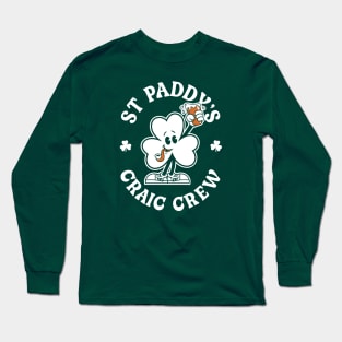 St Paddy's Craic Crew - Vintage Cartoon Irish Shamrock Long Sleeve T-Shirt